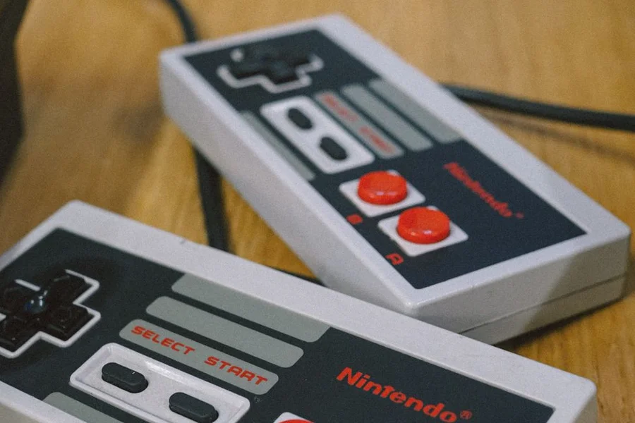 Retro handheld gaming controller buttons and screen detail